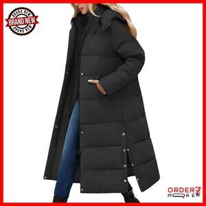 Long Puffer Coat Maxi Length Thickened Quilted Parka Removable Hood